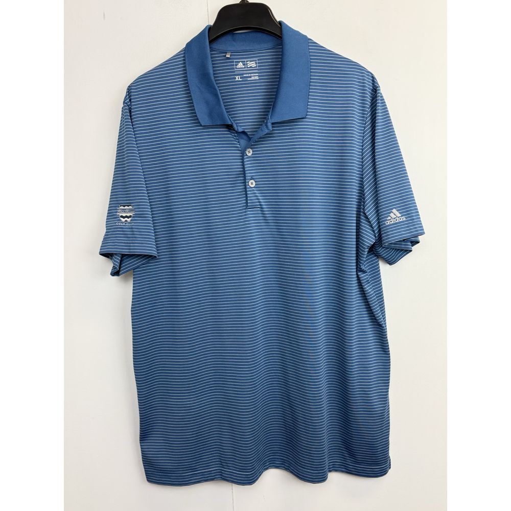 Adidas Polo‎ Shirt Performance Men's XL Blue Striped The River Golf Club Logo